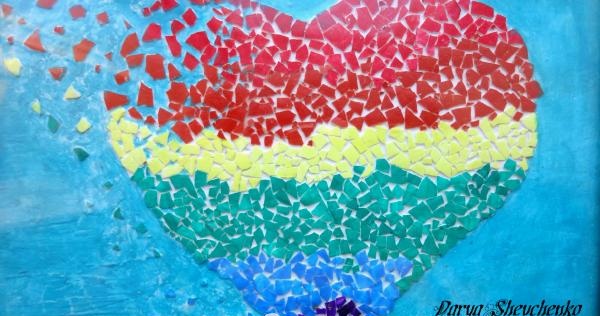 Mosaikmålning gjord av äggskal