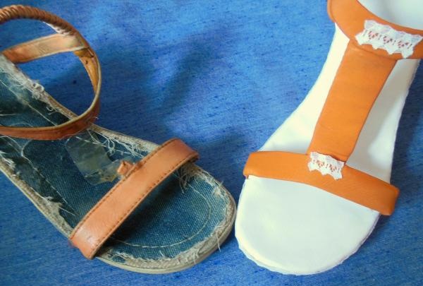 Vervanging van de binnenzool van oude sandalen