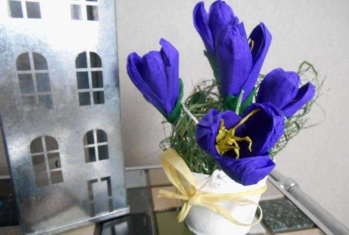 Bouquet of crocuses made of corrugated paper