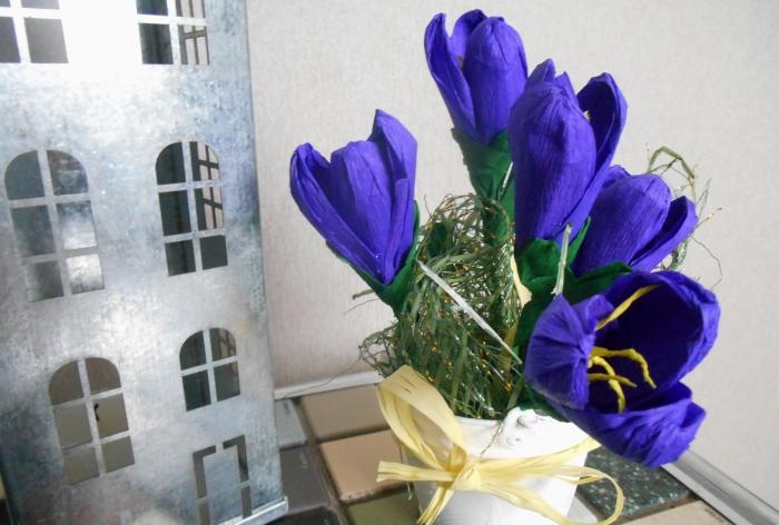 Bouquet of crocuses made of corrugated paper