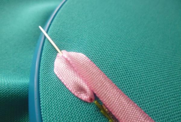 embroider branches with pink ribbon