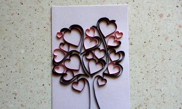 Quillingová pohlednice Strom lásky