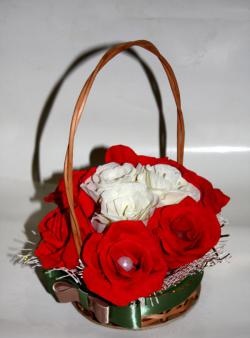 Basket with flowers made of corrugated paper