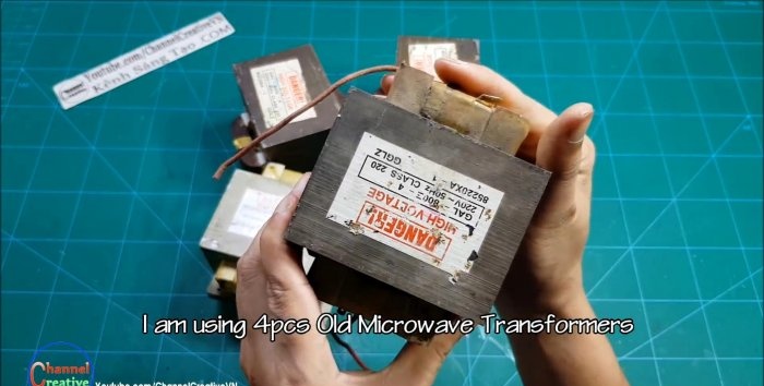 Suvirinimo aparatas iš keturių mikrobangų krosnelių