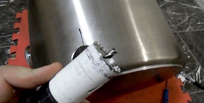 Drilling a stainless steel pan