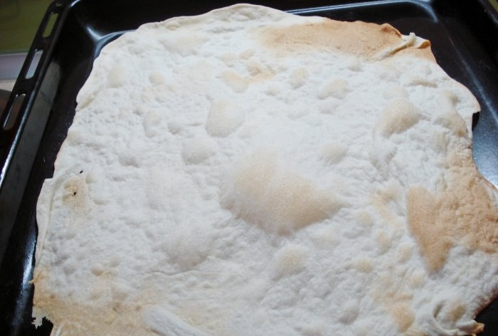 Thin Armenian lavash in the oven