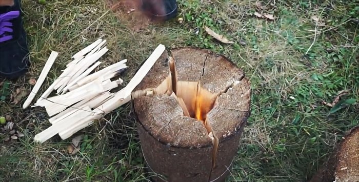 Tres opciones para hacer una vela finlandesa a partir de un tronco.