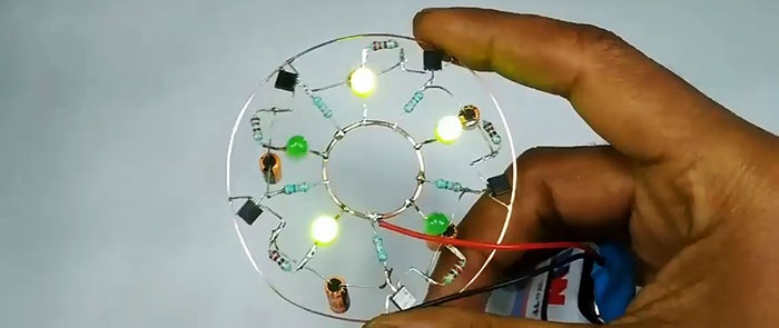 A simple transistorized LED flasher with a running fire effect