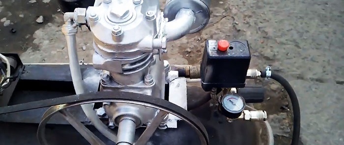 Air compressor mula sa isang ZIL unit at isang washing machine engine