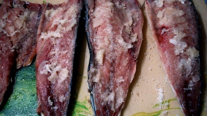 Frozen mackerel stroganina