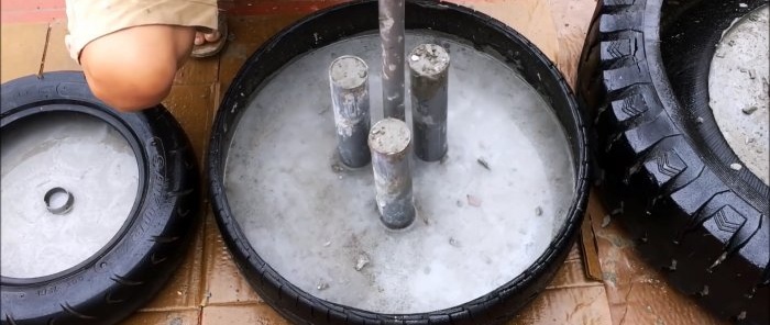 Как да си направим триетажен градински фонтан от стари гуми