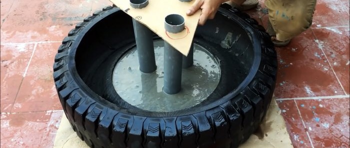 Sådan laver du en tre-lags havefontæne af gamle dæk
