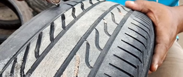 Uno strumento da un centesimo per tagliare il battistrada dei pneumatici delle auto