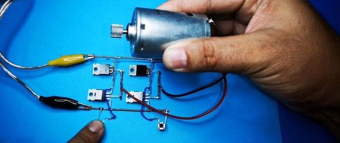 How to make a circuit for controlling an engine. Turn on and reverse with two buttons.