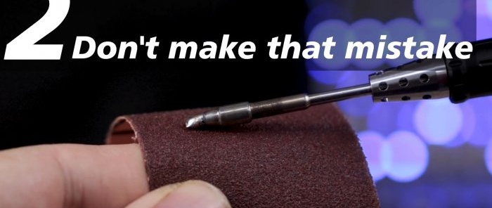 Do not clean the soldering iron tip with sandpaper