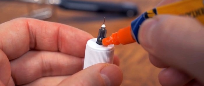 You need to glue a syringe needle into the cap
