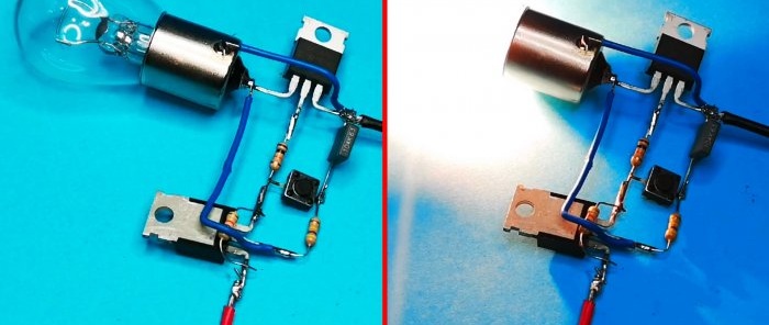 Bagaimana untuk membuat suis transistor untuk mengawal beban yang kuat dengan butang seketika