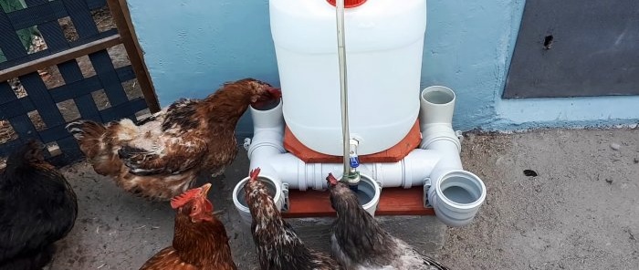 Automatisk vattnare för fjäderfä från avloppsrör och armbågar