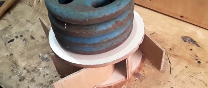 How to make a radial fan for a workshop hood from plywood and a washing machine motor