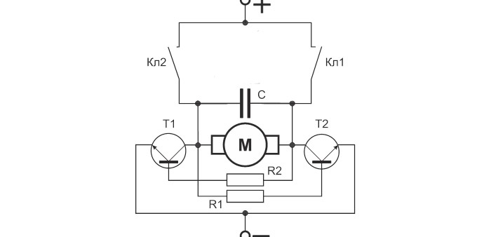 Motor control circuit na may dalawang pindutan ng orasan