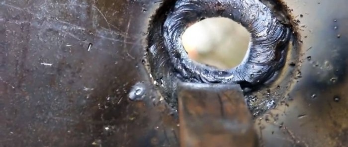 How to weld a large hole in a part using only an electrode without inserts