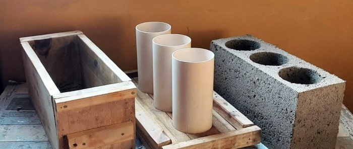 Hvordan lage en enkel form for støping av sementblokker fra plater og PVC-rør