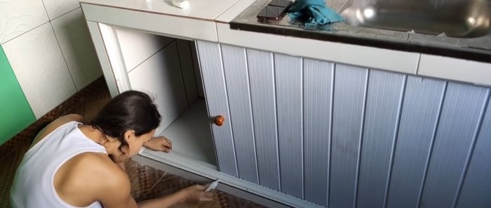Hvordan lage et skap under en vask eller badekar fra PVC-paneler på 1 time