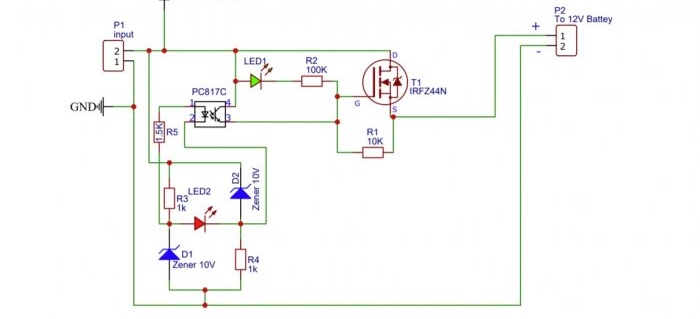 12 V akkumulátoros automatikus lekapcsoló áramkör mikroáramkörök és relék nélkül