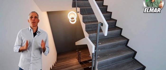 How to beautifully decorate a wooden staircase with vinyl tiles