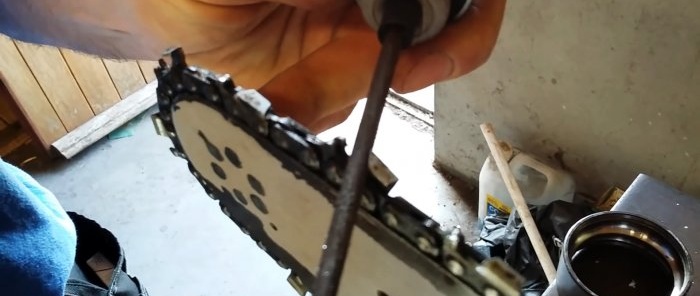 High-speed sharpening ng chainsaw chain gamit ang drill