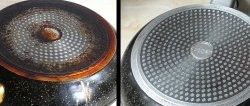 Hogyan tisztítsuk meg a tapadásmentes edényeket a szénlerakódásoktól a konyhában már meglévő edények felhasználásával