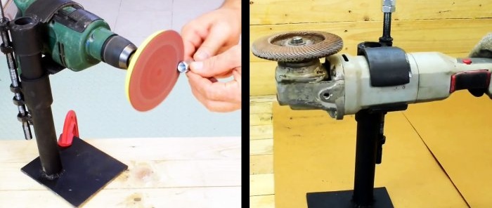 Hoe je van beschikbare materialen een handige standaard kunt maken voor een haakse slijper en een boormachine