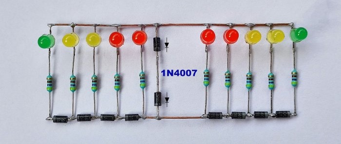 Indicadores de nível de sinal em LEDs sem transistores e microcircuitos