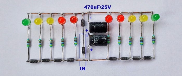 Индикатори за ниво на сигнала на светодиоди без транзистори и микросхеми