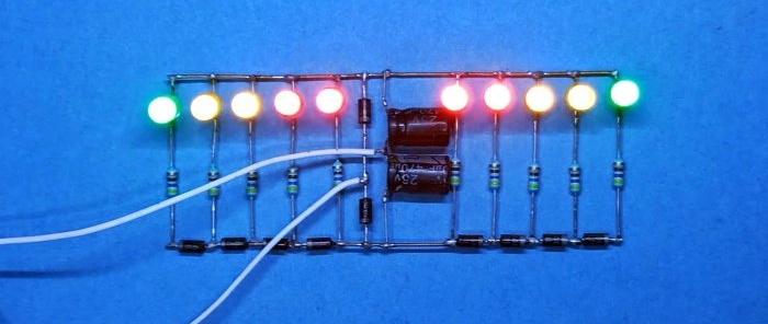 Signalnivåindikatorer på lysdioder uten transistorer og mikrokretser