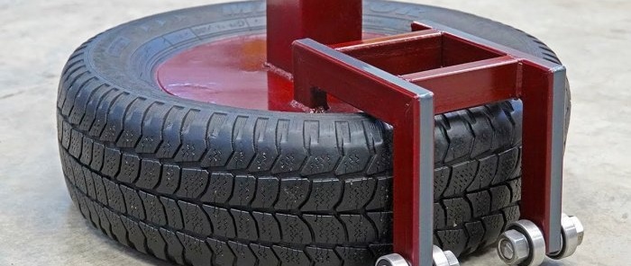 God idé til en mobil skruestik lavet af et gammelt bildæk
